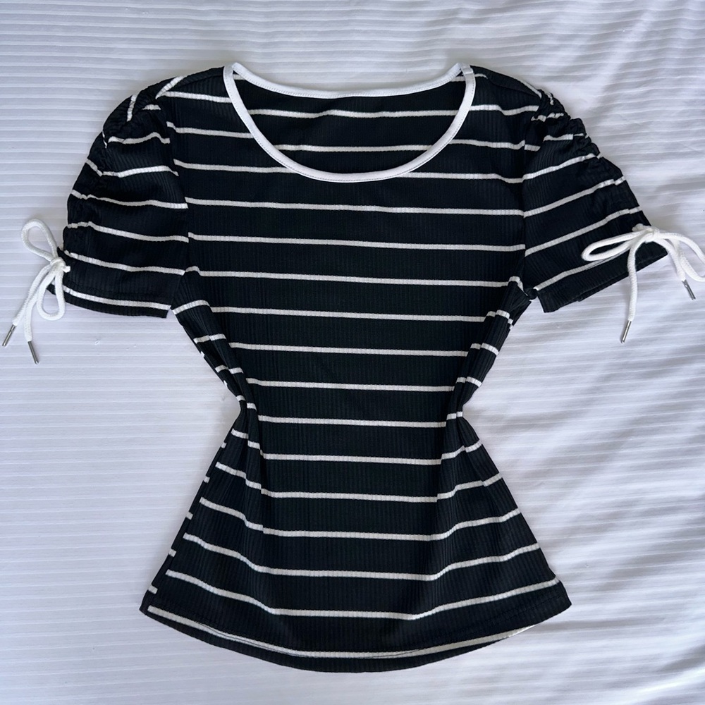 Black and White Striped Women's Top